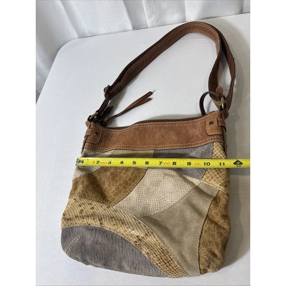 VTG Fossil Suede/Leather Snake Patchwork Shoulder Crossbody HOBO Bag Purse‎ BOHO